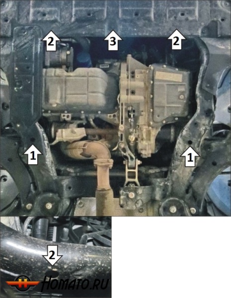 Защита картера Jac J7 2020- | двигатель + КПП, 2 мм, сталь | MOTODOR | 78301