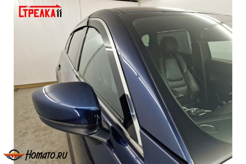 Дефлекторы Мазда Сх 9 2017+/2021+ | с хром молдингом, из 6 частей, премиум, плоские, 2D