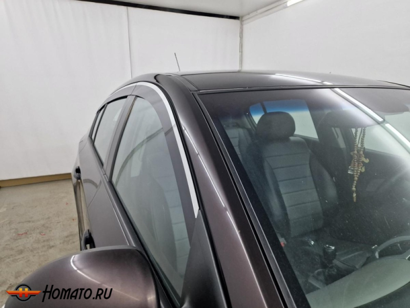 Дефлекторы Шевроле Круз хэтчбек 2009-2015 | с хром молдингом, из 6 частей, премиум, плоские, 2D