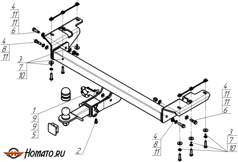 Фаркоп Changan Cs85 2021- | шар E - быстросъемный под квадрат, нагрузка 75/1500 | MOTODOR | 97206-E