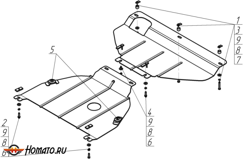 Защита картера Audi A6 1997-2001 | двигатель + КПП, 2 мм, сталь | MOTODOR | 00127