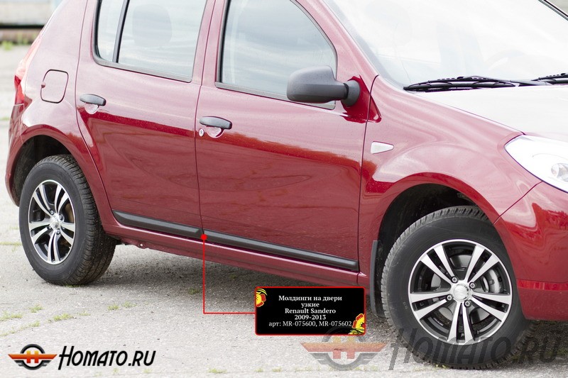 Молдинги на двери узкие Renault Sandero 2009-2013 и Sandero Stepway 2009-2013 | шагрень