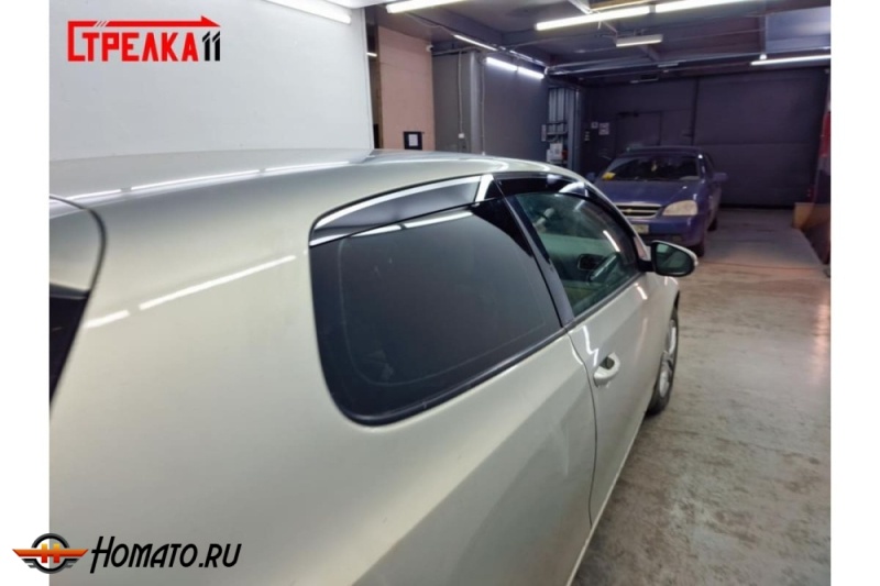 Дефлекторы Фольксваген Гольф 6 (3D) 2008-2013 | с хром молдингом, из 4 частей, премиум, плоские, 2D