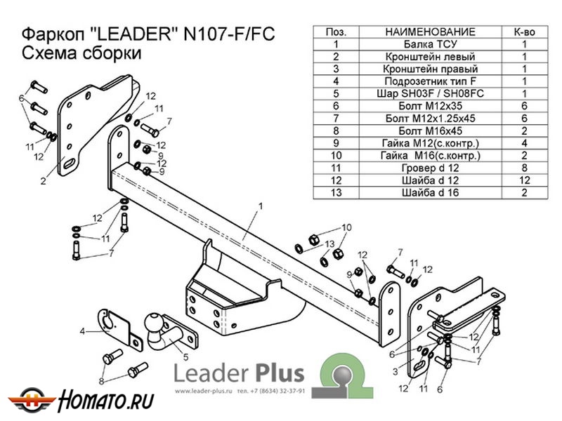 Фаркоп DONGFENG RICH 6 (DF6) 2021- | шар F - кованый | Лидер Плюс | N107-F