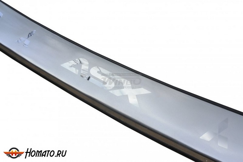 Накладка на задний бампер на Mitsubishi ASX 2010-2012 | нержавейка, с лого, с загибом