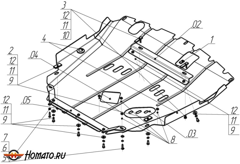 Защита картера Opel Antara 2012-2015 | двигатель + КПП, 2 мм, сталь | MOTODOR | 03037