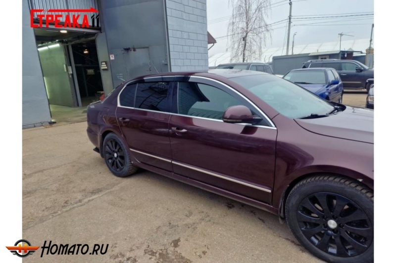 Дефлекторы Skoda Superb 2009-2015 лифтбек | премиум, плоские, 2D
