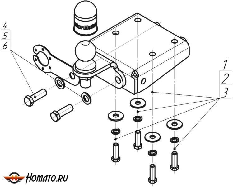 Фаркоп Volkswagen Amarok 2010-2016 | шар FE - оцинкованный, нагрузка 100/2000 | MOTODOR | 92709-FE