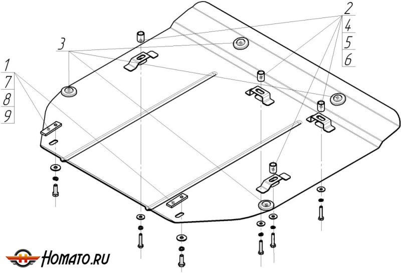 Защита картера Volvo XC70 Cross Country 1997-2007 | двигатель + КПП, 2 мм, сталь | MOTODOR | 02611