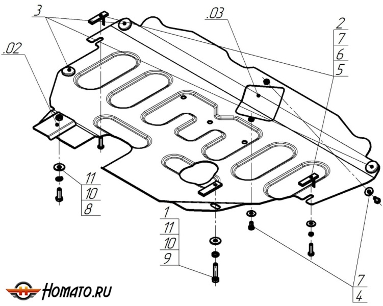 Защита картера Ford Mondeo IV 2007-2010 | двигатель + КПП, 2 мм, сталь | MOTODOR | 70702