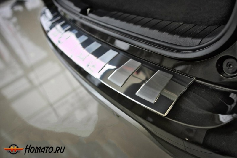 Накладка на задний бампер для Honda CR-V 4 (2012-2014) | глянцевая + матовая нержавейка, с загибом, серия Trapez