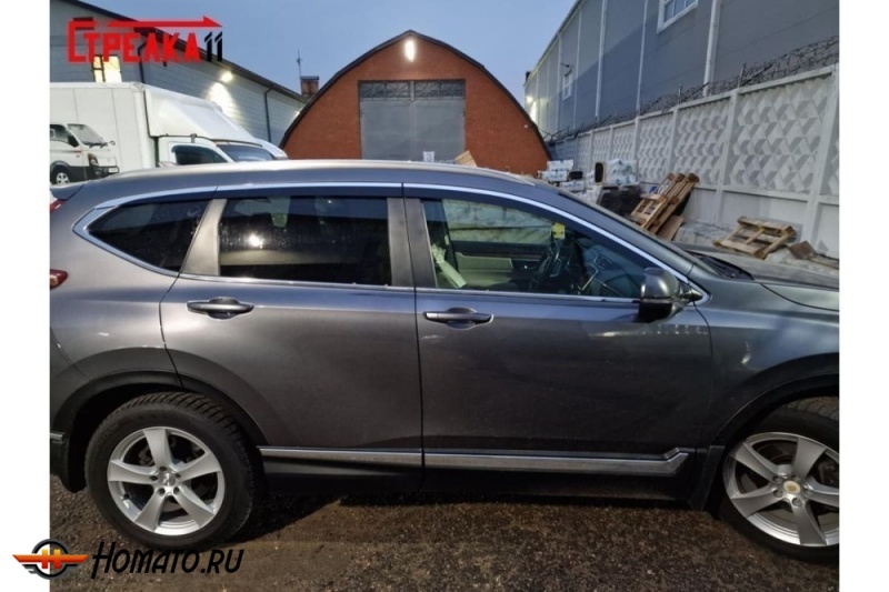 Дефлекторы Хонда СРВ 5 2017-2022 | с хром молдингом, из 6 частей, премиум, плоские, 2D