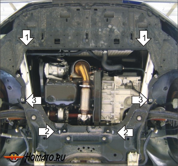 Защита картера Peugeot 3008 2009-2016 | двигатель + КПП, 2 мм, сталь | MOTODOR | 71604