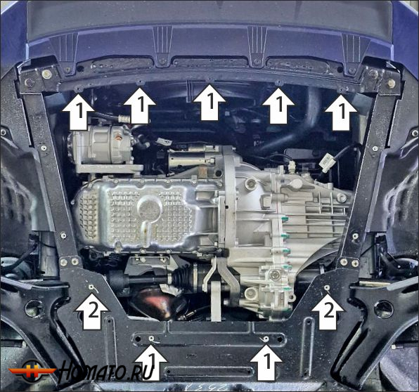 Защита картера Lada Vesta / Vesta (SW, Cross) | двигатель + КПП, 2 мм, сталь | MOTODOR | 72106