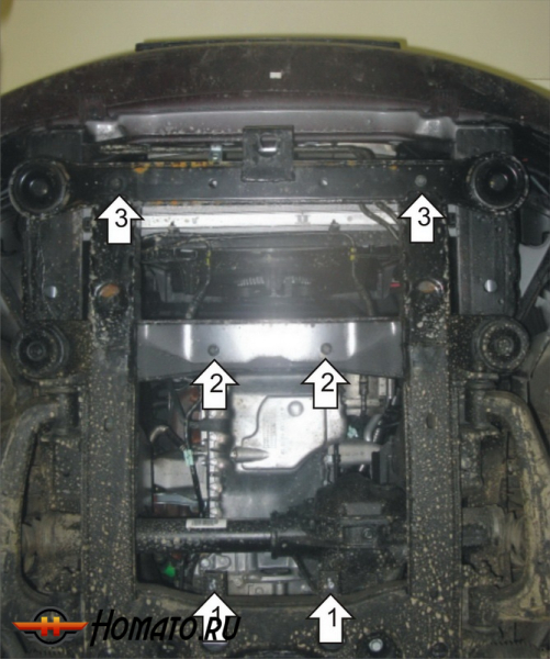 Защита картера Ssangyong Stavic 2013-2015 | двигатель + передний дифференциал + радиатор, 3 мм, сталь | MOTODOR | 12807