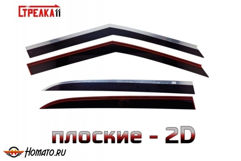 Дефлекторы Хендай Крета 2 2021+ | с хром молдингом, из 4 частей, премиум, плоские, 2D