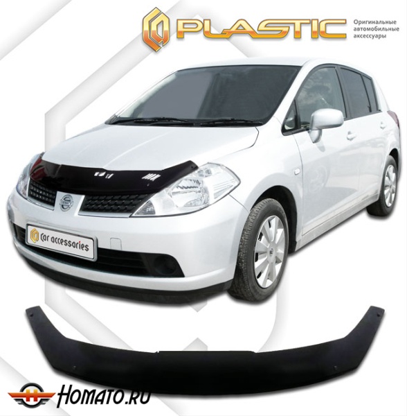 Дефлектор капота Nissan Tiida 2007-2014 (левый руль) | черный