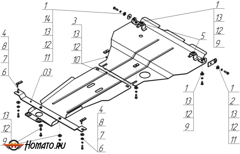 Защита картера Toyota Mark II 2000-2004 | двигатель + КПП, 2 мм, сталь | MOTODOR | 02558