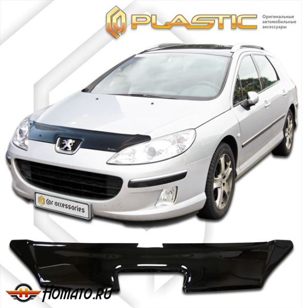 Дефлектор капота Peugeot 407 седан 2004-2011 | черный