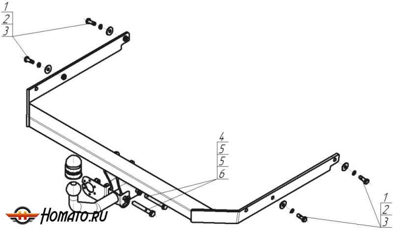 Фаркоп Ford Focus 2008-2010 | шар A - оцинкованный, нагрузка 75/1000 | MOTODOR | 90701-A