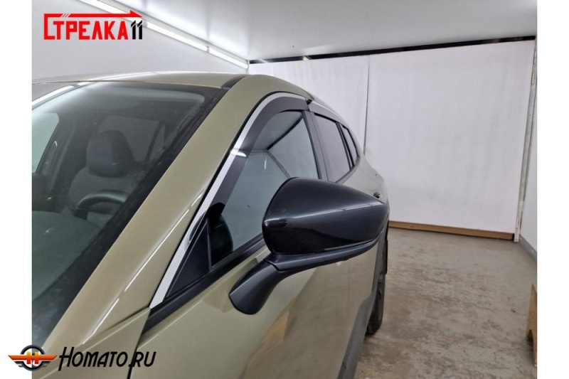 Дефлекторы Mazda CX-50 | с хром молдингом, из 6 частей, премиум, плоские, 2D