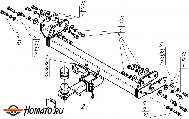 Фаркоп OMODA C5 2024+ рестайл | шар E - быстросъемный под квадрат, нагрузка 75/1500 | MOTODOR | 99032-E