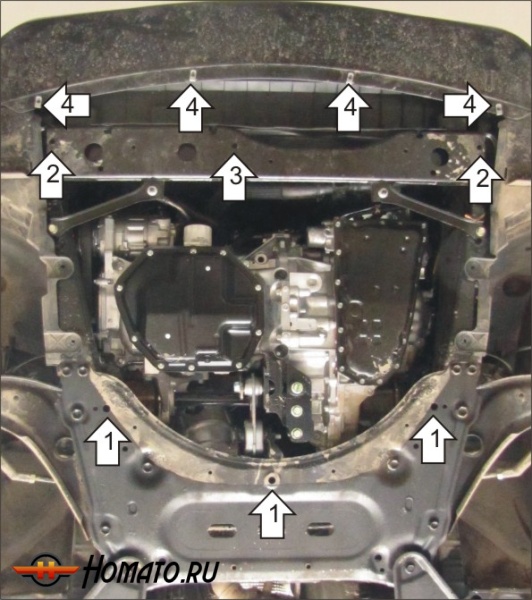 Защита картера Nissan Qashqai 2014-2015 | двигатель + КПП, 2 мм, сталь | MOTODOR | 01453