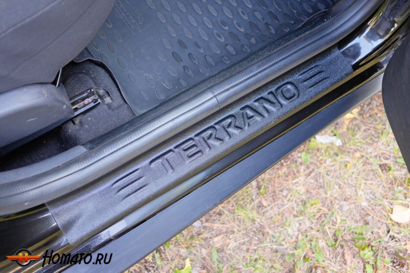 Накладки на пороги дверей для Nissan Terrano 2014+ | шагрень | вариант 2