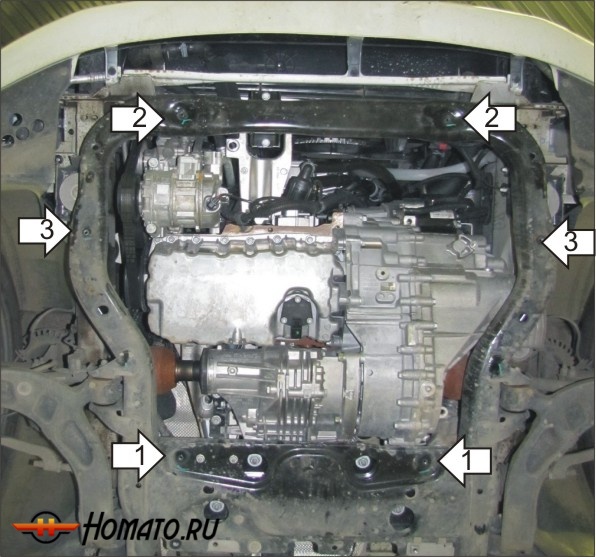 Защита картера Volkswagen Transporter/Caravelle T5 2003-2009 | двигатель + КПП, 2 мм, сталь | MOTODOR | 72708