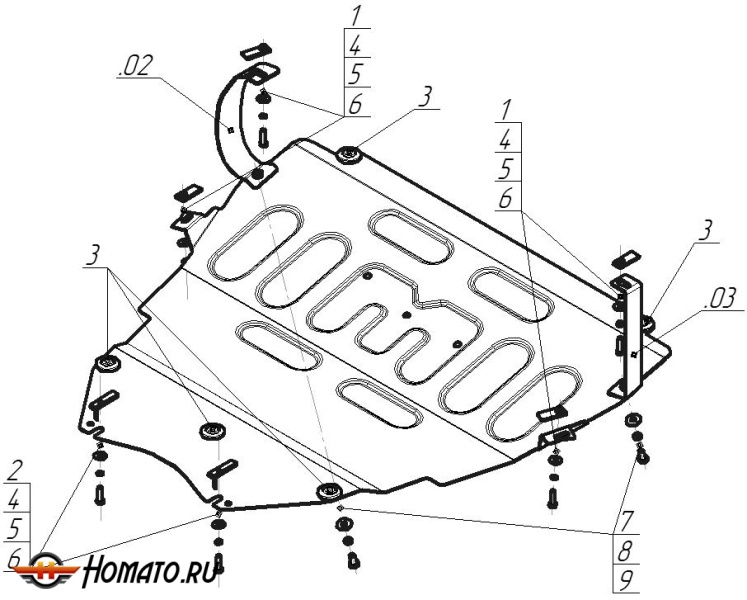 Защита картера Mazda 3 2003-2009 | двигатель + КПП, 2 мм, сталь | MOTODOR | 71123