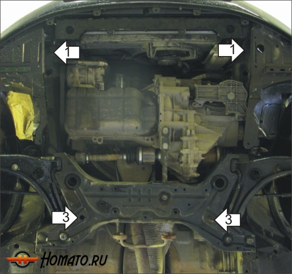 Защита картера Mitsubishi Colt 2004-2008 | двигатель + КПП, 2 мм, сталь | MOTODOR | 01312