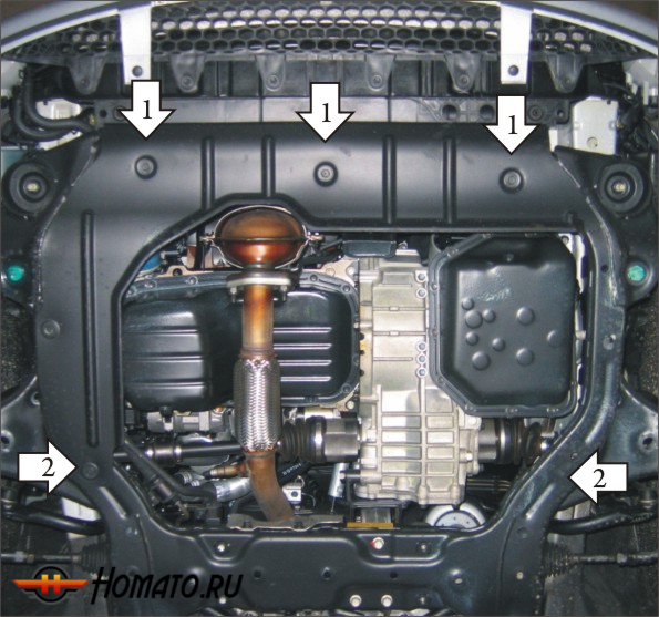 Защита картера Hyundai Verna 2006-2010 | двигатель + КПП, 2 мм, сталь | MOTODOR | 00930