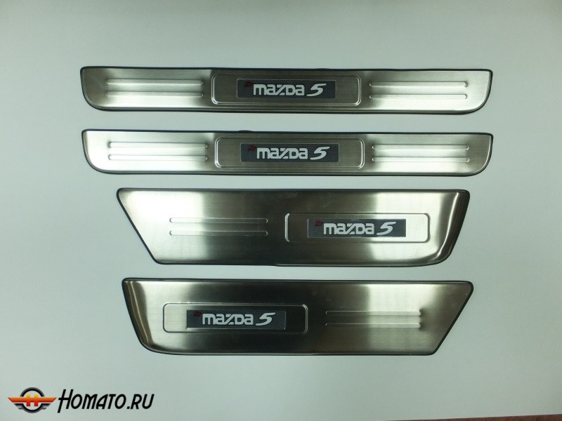 Накладки на дверные пороги с LED подстветкой для Mazda 5 2010+ | нержавейка
