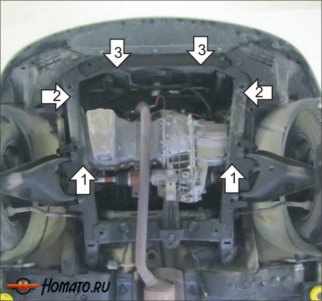 Защита картера Renault Logan 2004-2016 | двигатель + КПП, 2 мм, сталь | MOTODOR | 71706