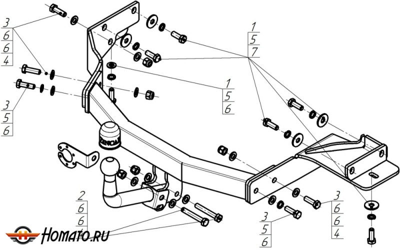 Фаркоп Hyundai Santa Fé IV 2021-2023 | шар A - оцинкованный, нагрузка 100/2000 | ZincaR | ZK101A