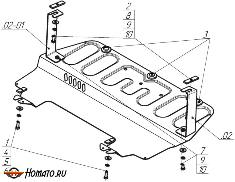 Защита картера Skoda Roomster 2006-2016 | двигатель + КПП, 2 мм, сталь | MOTODOR | 72301