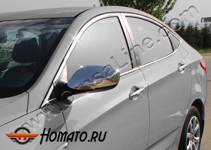Накладки на зеркала без повторителей для Hyundai Veloster 12+, Solaris 11+, i30 SW 12+ из нержавейки