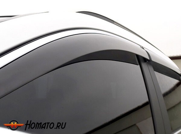 Премиум дефлекторы окон для Ford Fiesta седан 2014+ | с молдингом из нержавейки