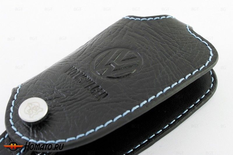Брелок «кожаный чехол» для ключа Volkswagen с голубой нитью «вар.1»