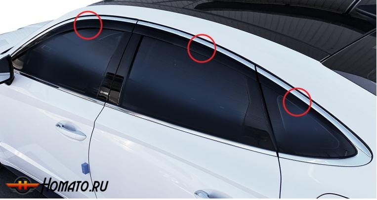 Премиум дефлекторы из 6 частей для Hyundai Sonata DN8 2019+ | с хром молдингом