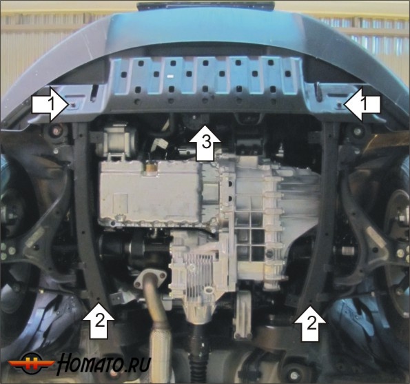 Защита картера Ssangyong Actyon New 2013-2015 | двигатель + КПП + радиатор, 2 мм, сталь | MOTODOR | 02809
