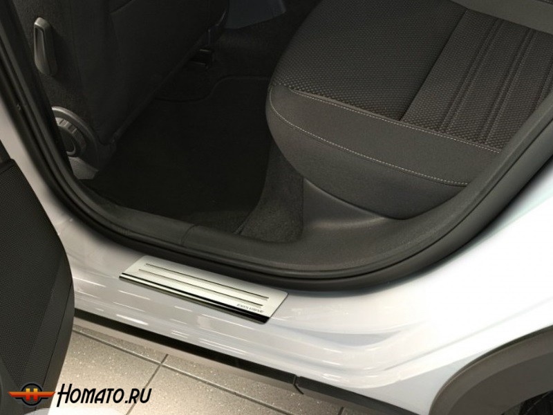 Накладки на пороги для BMW X5 (E70) 2006-2012 | матовая нержавейка + глянцевые полосы (2Line)