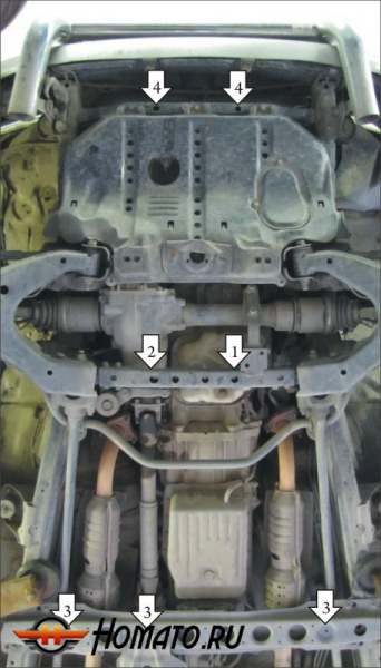 Защита картера Toyota Land Cruiser 100 2002-2007 | двигатель + передний дифференциал + КПП + раздатка, 3 мм, сталь | MOTODOR | 12512