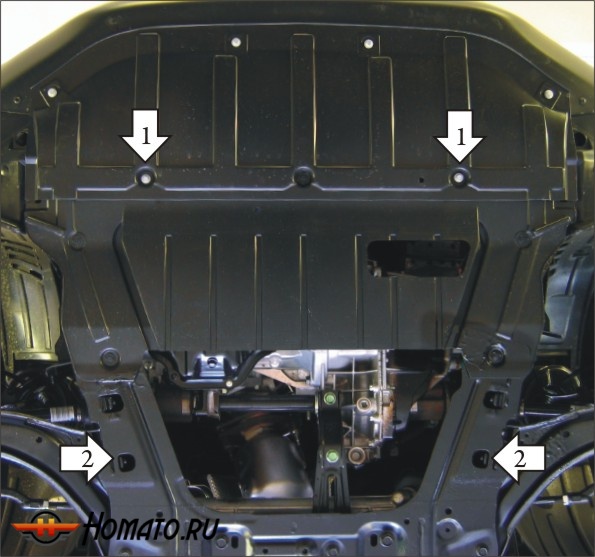 Защита картера Nissan Qashqai +2 2010-2014 | двигатель + КПП, 2 мм, сталь | MOTODOR | 01434