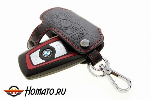 Чехол для ключа BMW «Брелок», Без значка "BMW" Кожаный, Цвет нити: Красный