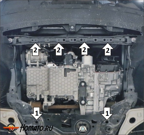 Защита картера FAW Bestune T99 2022- | двигатель + КПП, 2 мм, сталь | MOTODOR | 73903