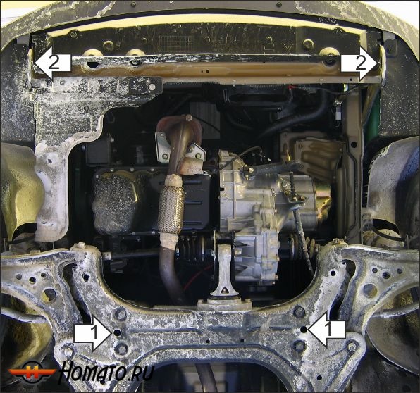 Защита картера Chevrolet Aveo 2003-2006 | двигатель + КПП, 2 мм, сталь | MOTODOR | 73003