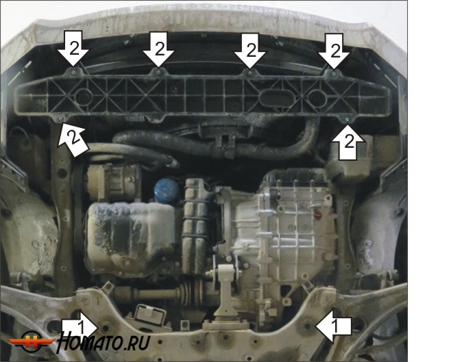 Защита картера Hyundai i40 2011-2018 | двигатель + КПП, 2 мм, сталь | MOTODOR | 70902