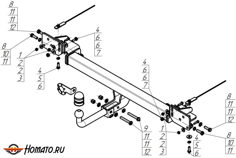 Фаркоп Changan Cs75FL 2018-2023 | шар A - оцинкованный, нагрузка 75/1500 | MOTODOR | 97201-A