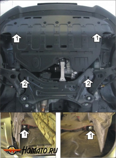 Защита картера Hyundai ix35 2010-2015 | двигатель + КПП, 2 мм, сталь | MOTODOR | 70904